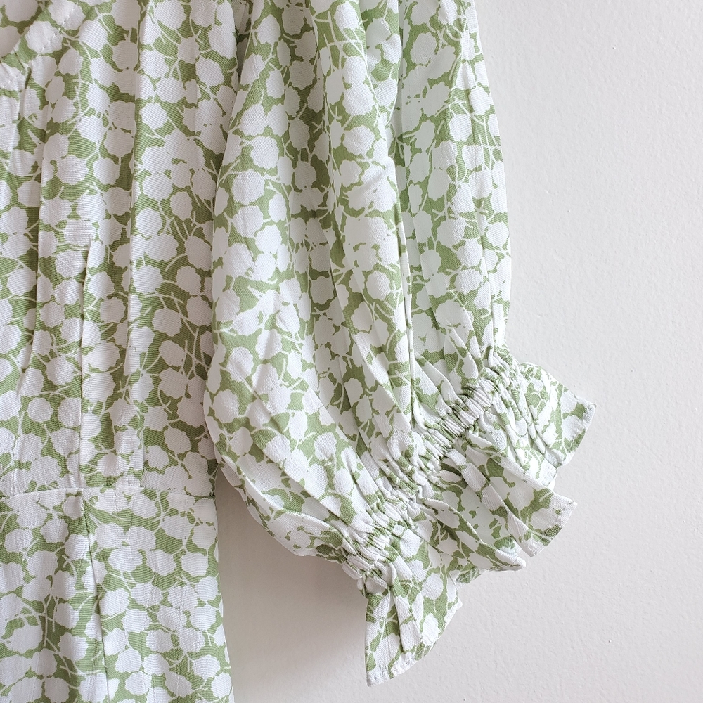 Faithfull The Brand La Barben Bella Floral Avocado Green Mini Dress NWT - Picture 10 of 14